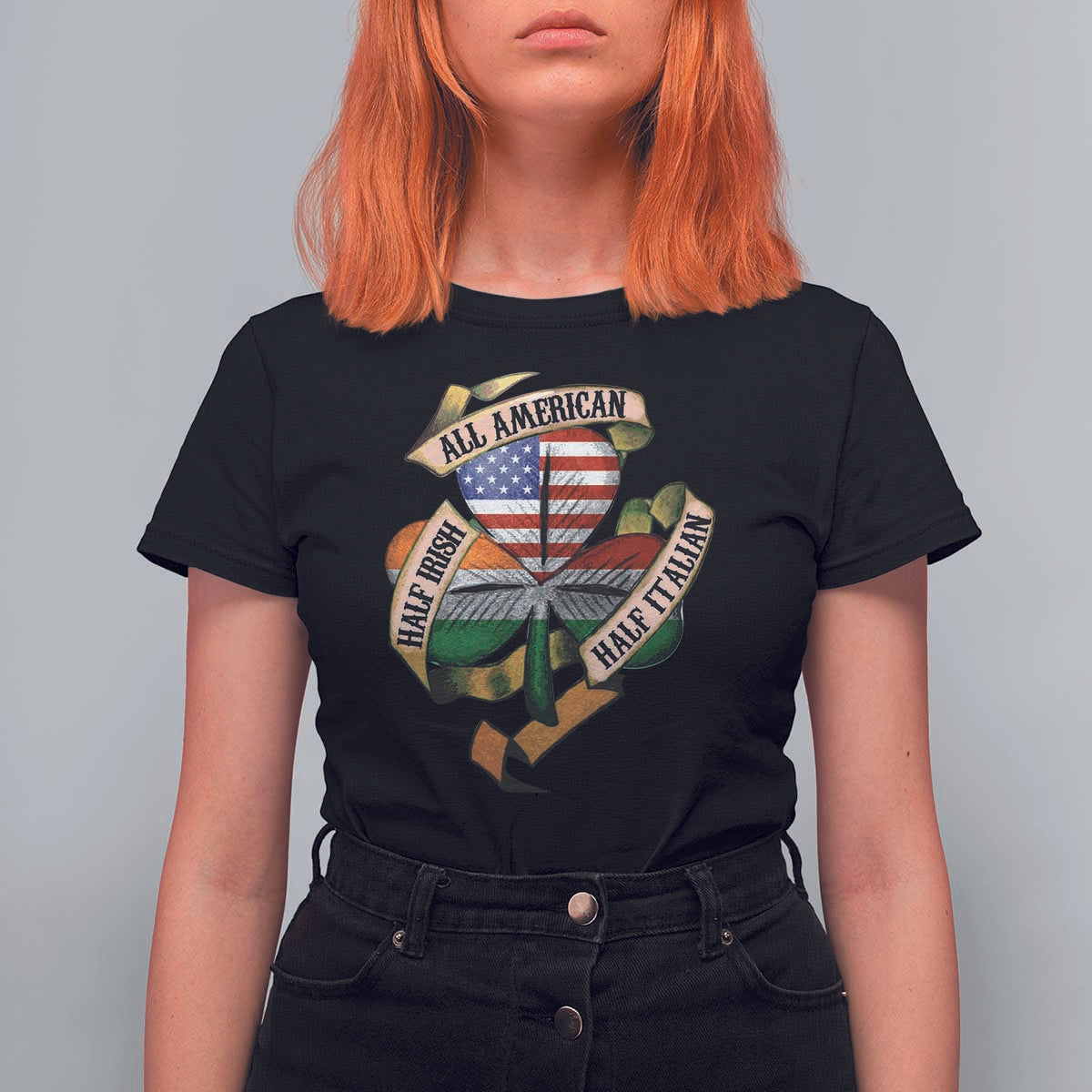 Half Irish Half Italian All American T Shirt For Women Vintage Flag Shamrock Heritage