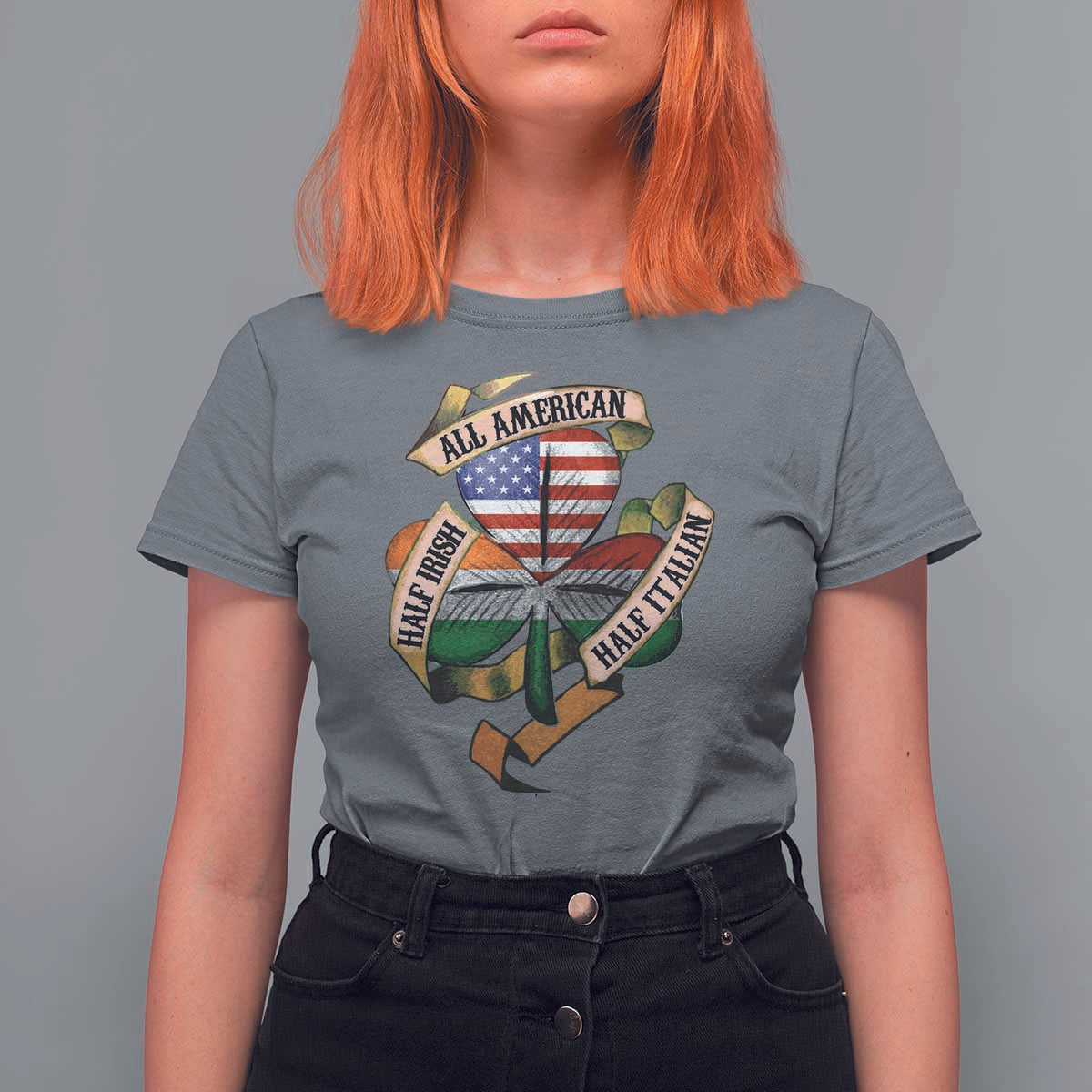 Half Irish Half Italian All American T Shirt For Women Vintage Flag Shamrock Heritage