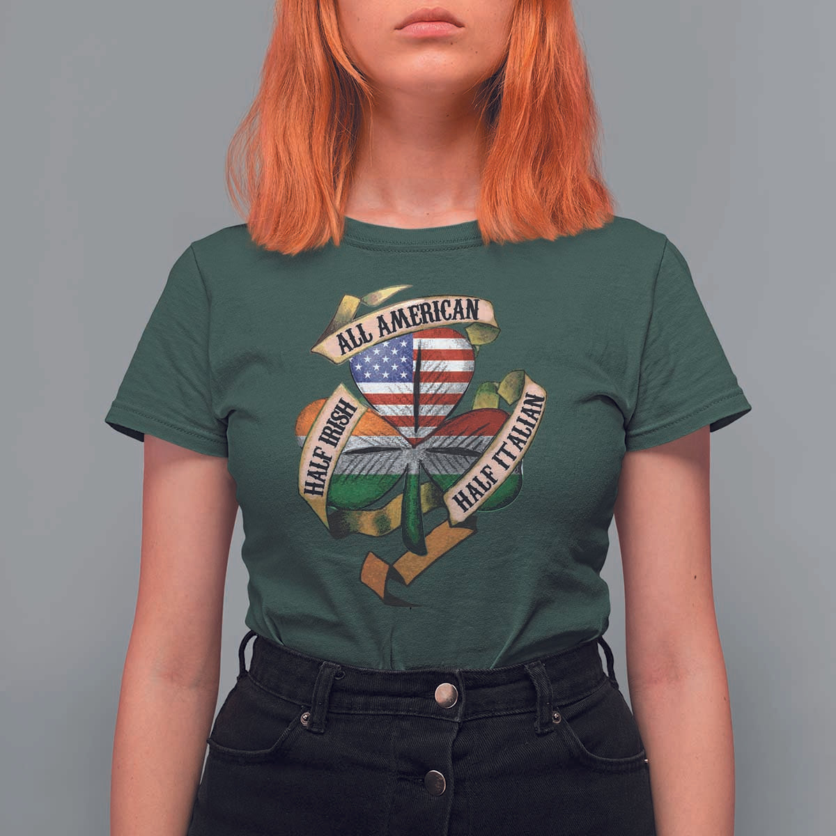 Half Irish Half Italian All American T Shirt For Women Vintage Flag Shamrock Heritage