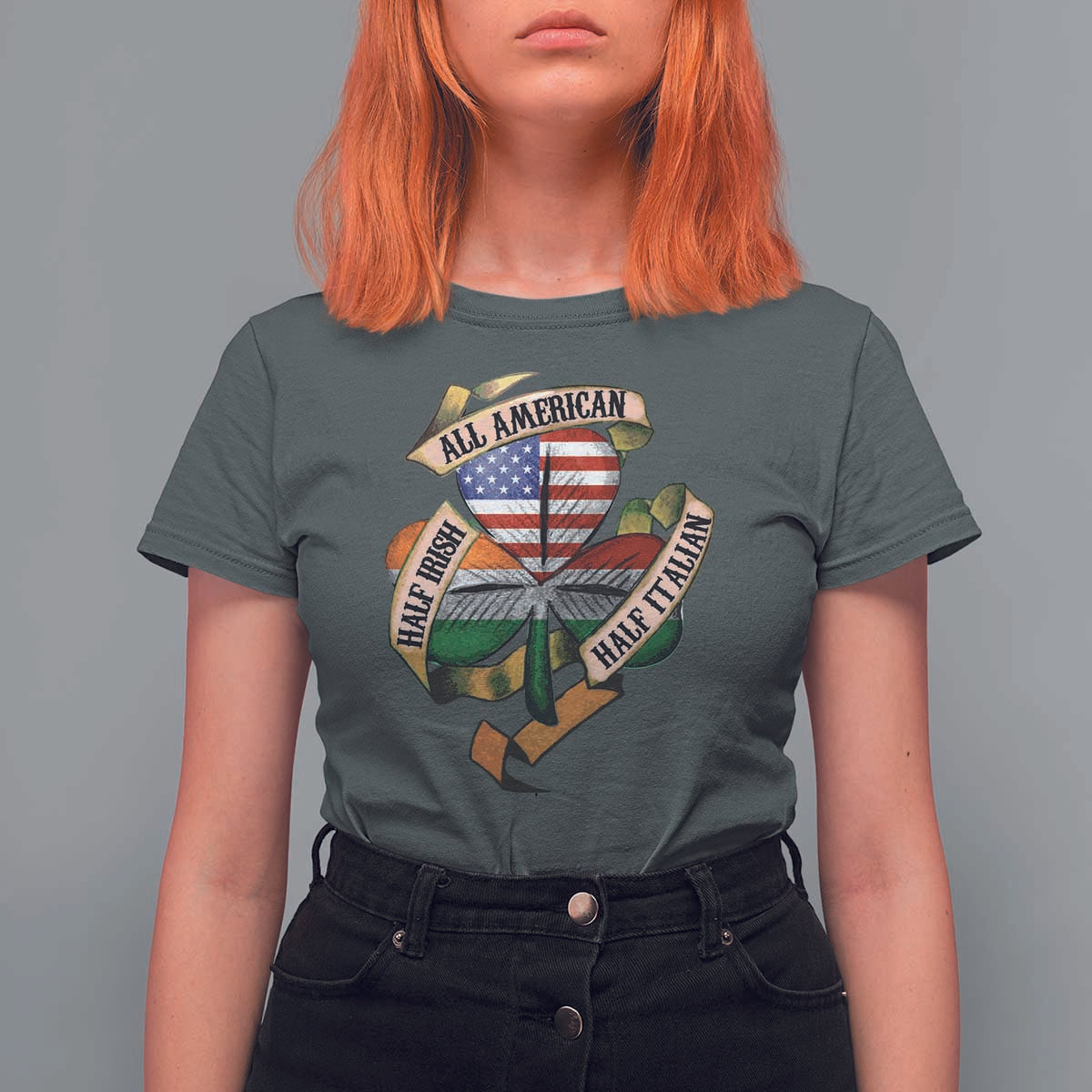 Half Irish Half Italian All American T Shirt For Women Vintage Flag Shamrock Heritage