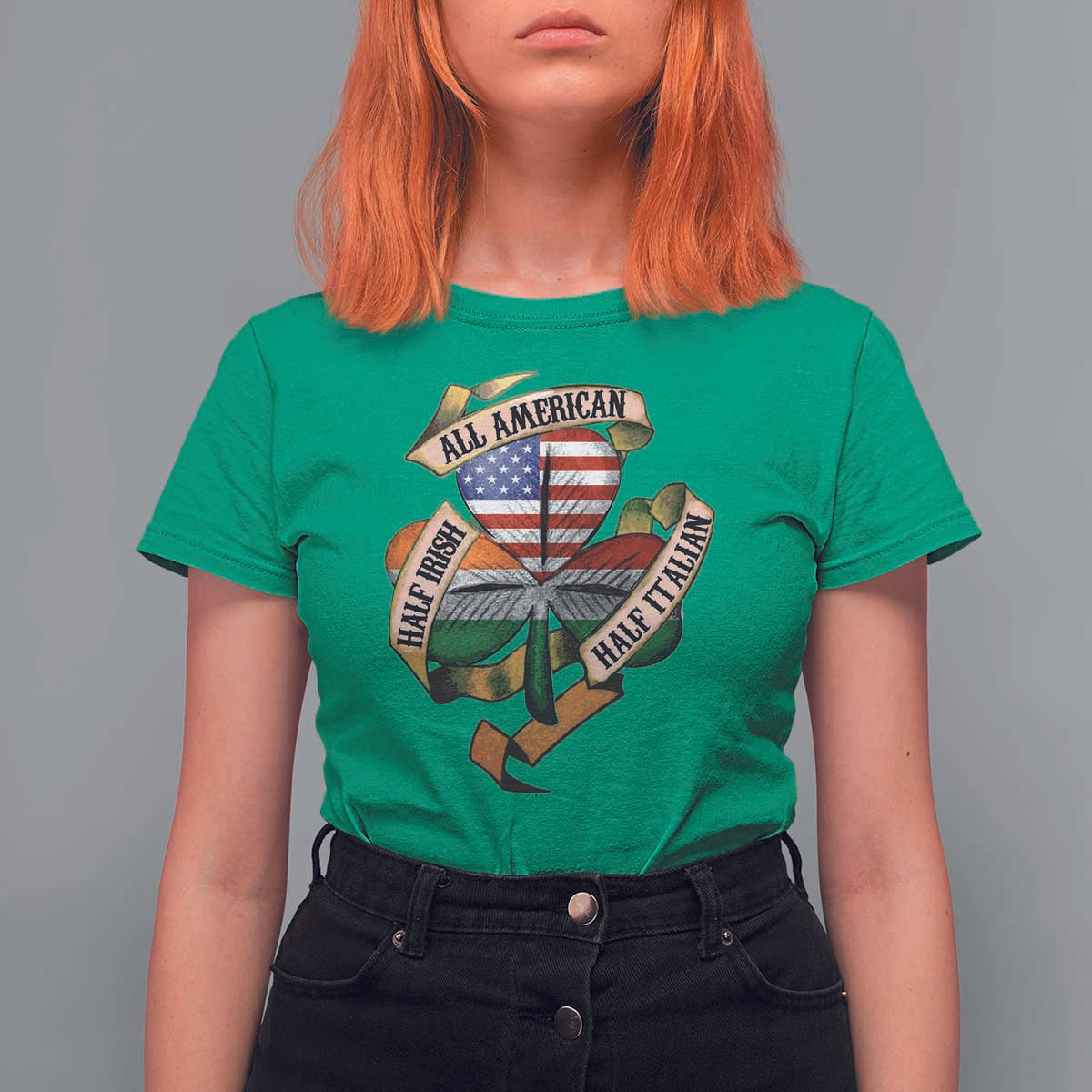 Half Irish Half Italian All American T Shirt For Women Vintage Flag Shamrock Heritage