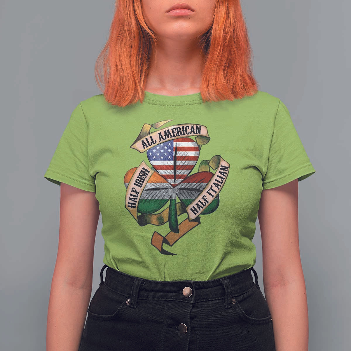 Half Irish Half Italian All American T Shirt For Women Vintage Flag Shamrock Heritage