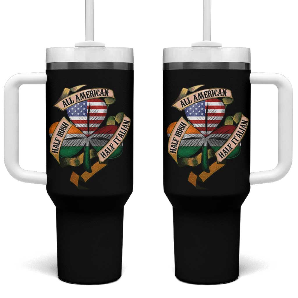 Half Irish Half Italian All American Tumbler With Handle Vintage Flag Shamrock Heritage