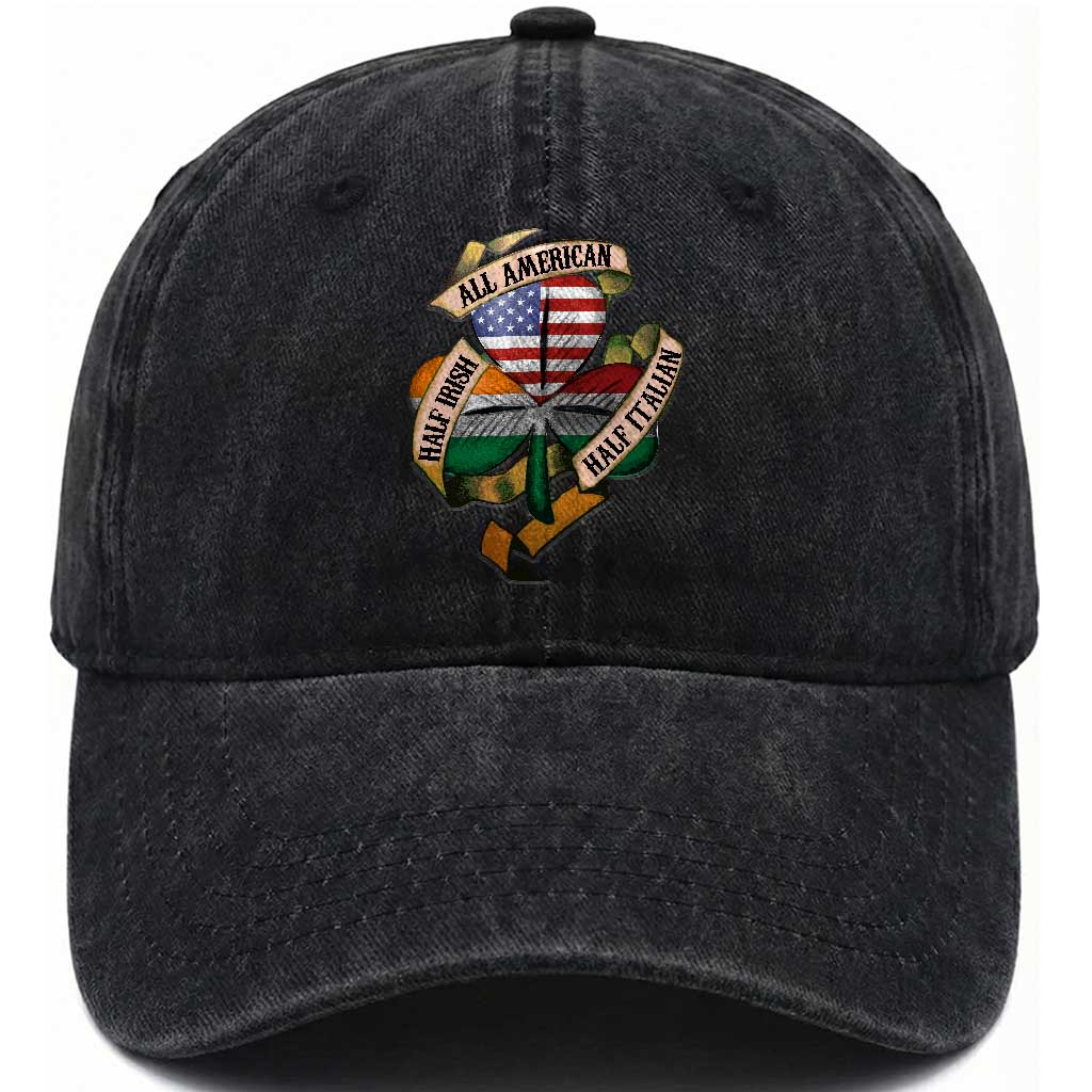 Half Irish Half Italian All American Washed Cotton Baseball Cap Vintage Flag Shamrock Heritage