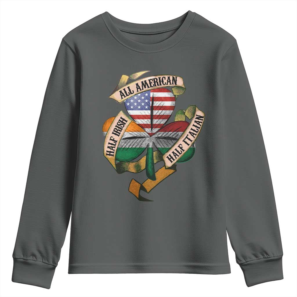 Half Irish Half Italian All American Youth Sweatshirt Vintage Flag Shamrock Heritage