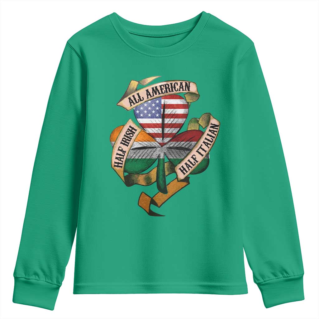 Half Irish Half Italian All American Youth Sweatshirt Vintage Flag Shamrock Heritage