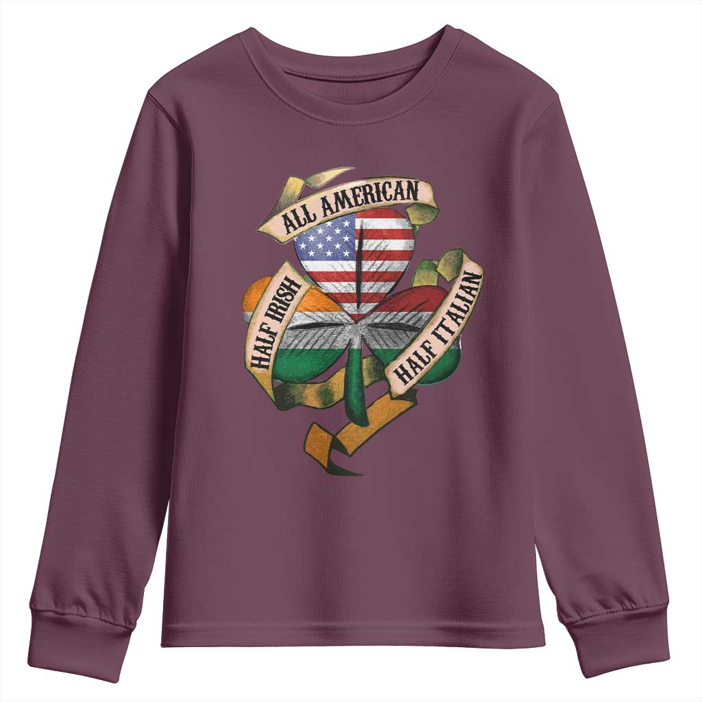 Half Irish Half Italian All American Youth Sweatshirt Vintage Flag Shamrock Heritage