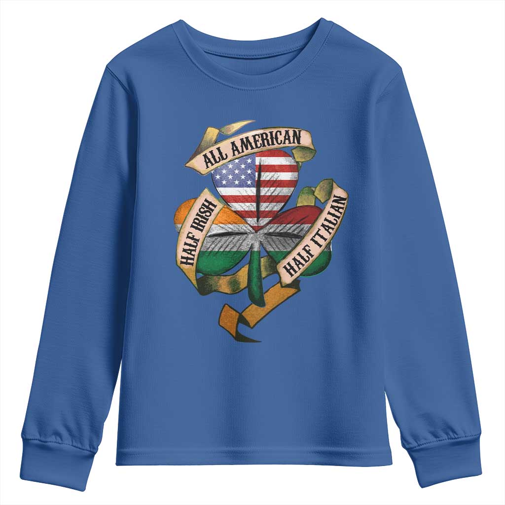 Half Irish Half Italian All American Youth Sweatshirt Vintage Flag Shamrock Heritage