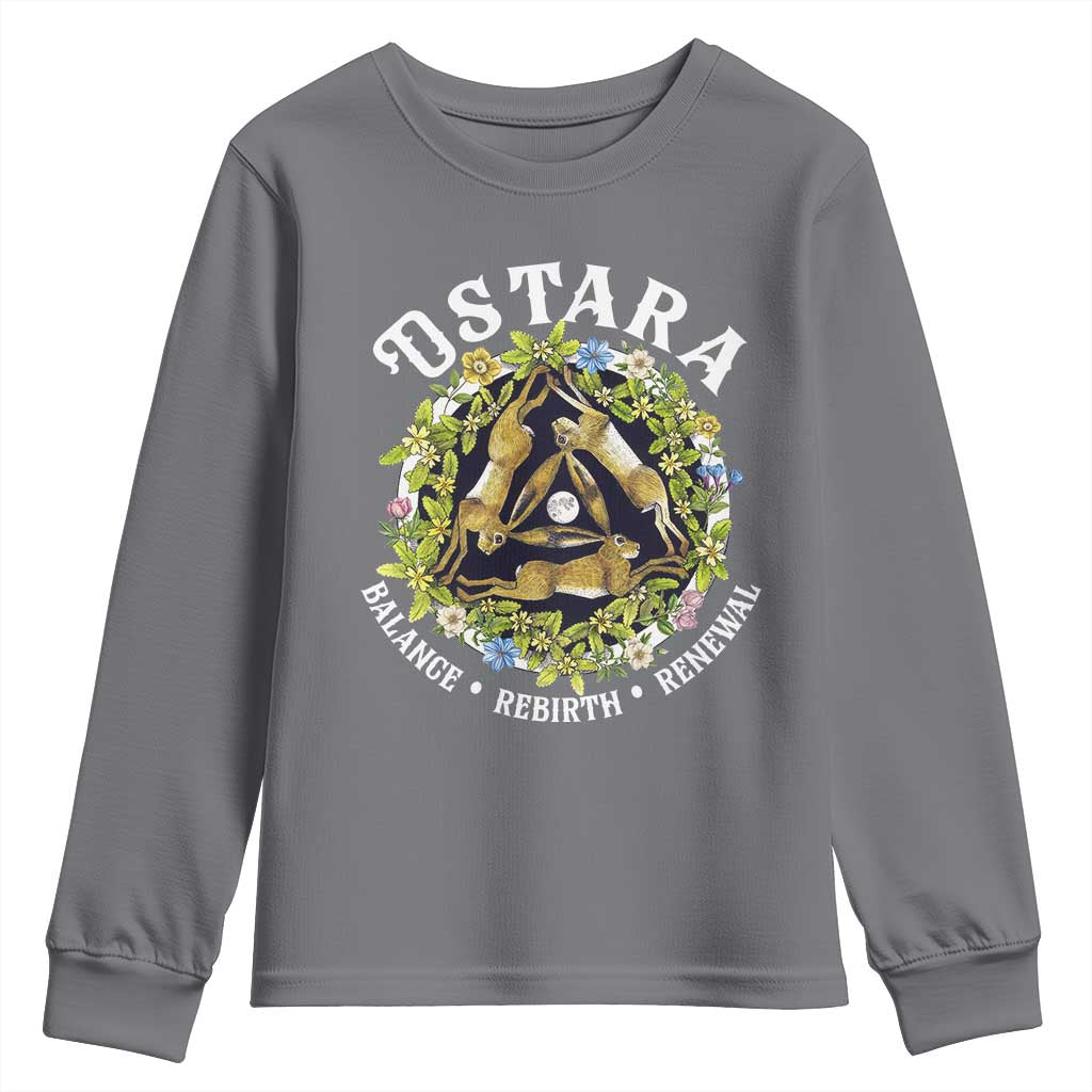 Ostara Balance Rebirth Renewal Youth Sweatshirt Ostara Pagan Eostre Easter Day Three Hares