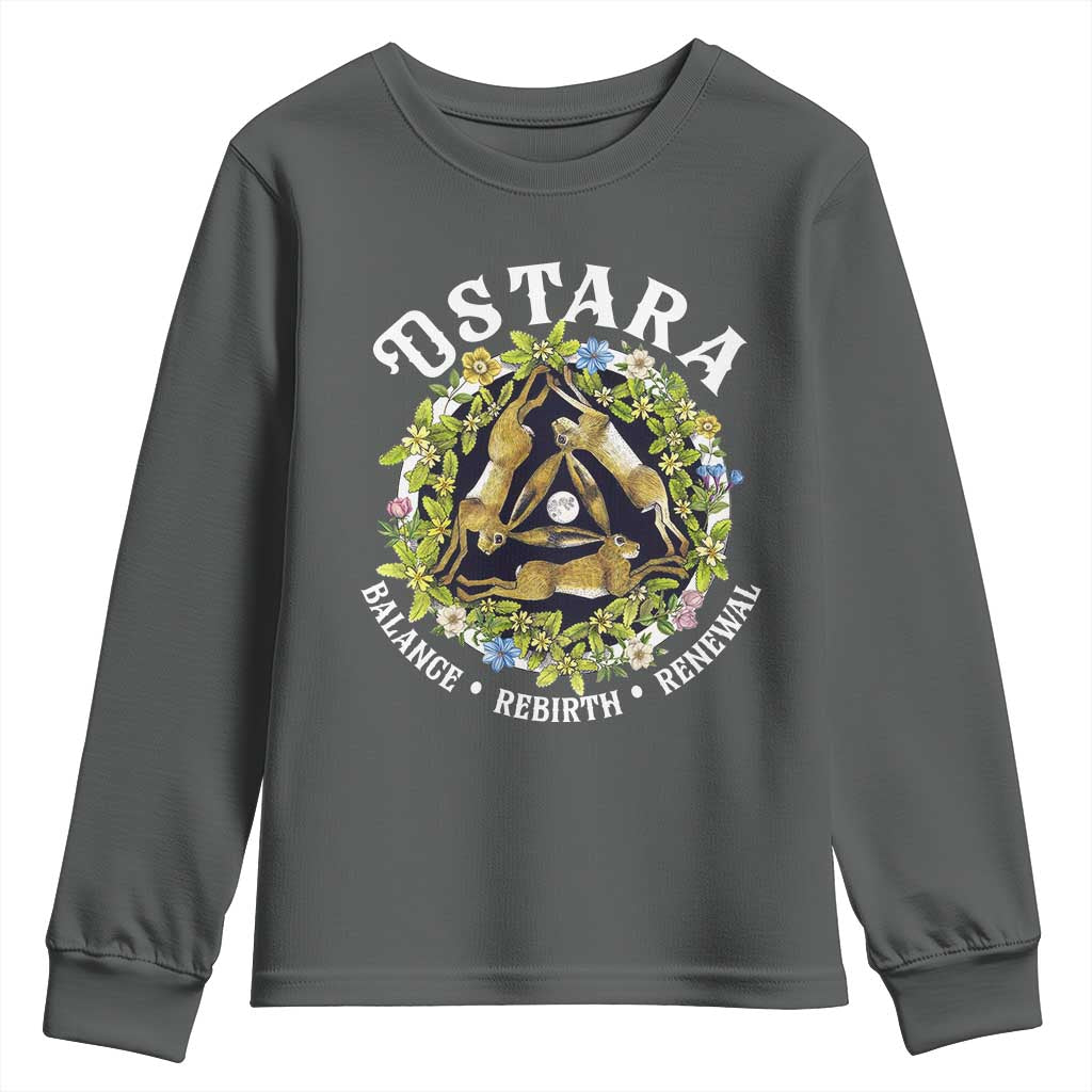 Ostara Balance Rebirth Renewal Youth Sweatshirt Ostara Pagan Eostre Easter Day Three Hares