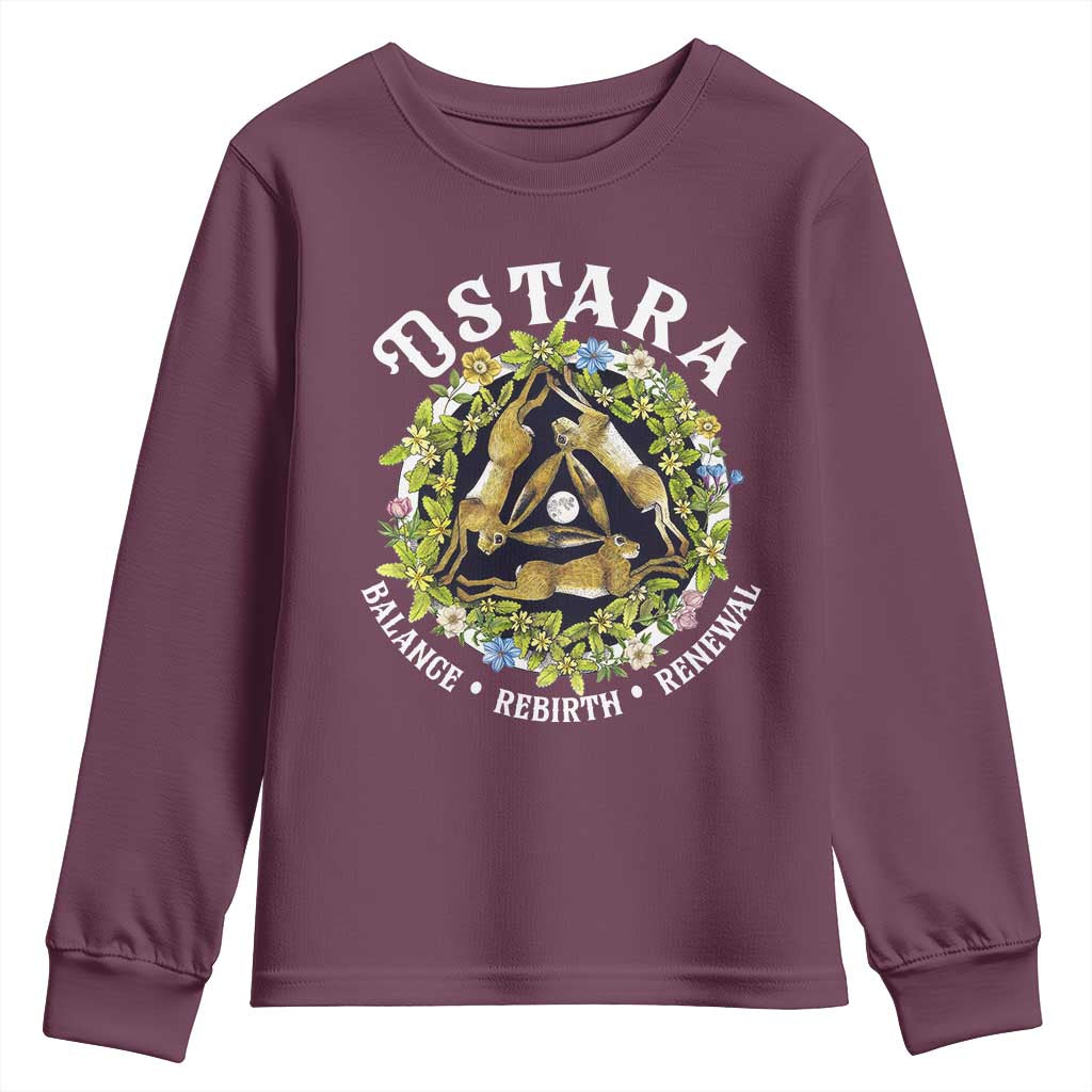 Ostara Balance Rebirth Renewal Youth Sweatshirt Ostara Pagan Eostre Easter Day Three Hares