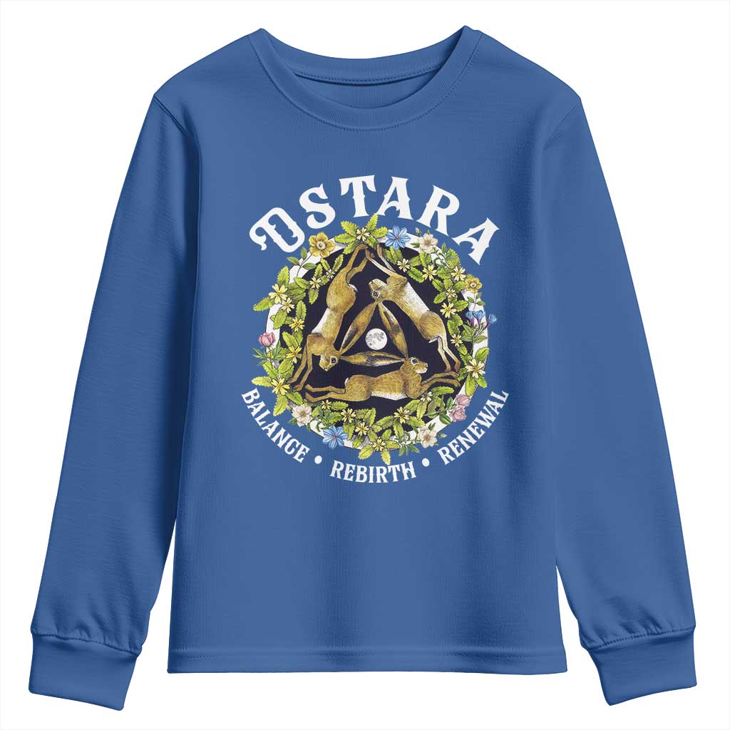 Ostara Balance Rebirth Renewal Youth Sweatshirt Ostara Pagan Eostre Easter Day Three Hares