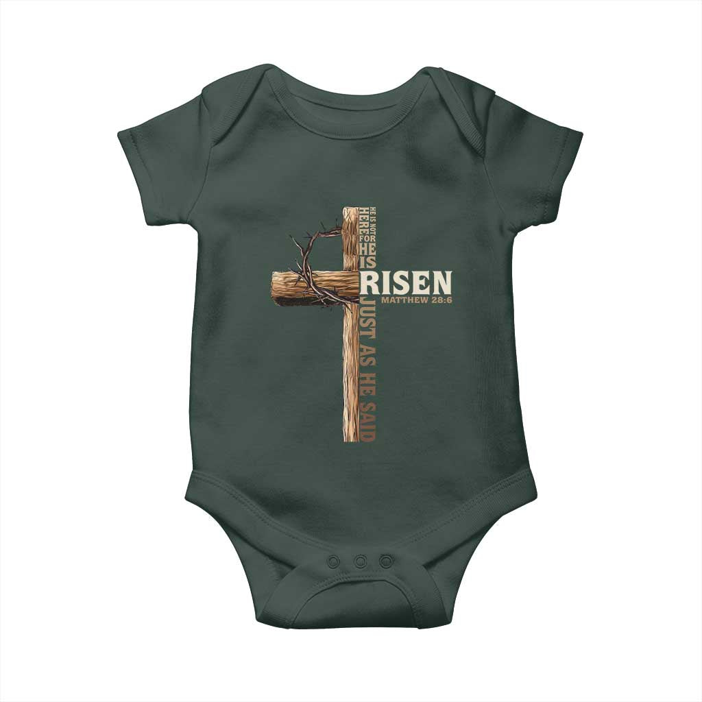 He Is Not Here For He Is Risen Just As He Said Baby Onesie Christian Easter Day Religious Bible Verse Cross