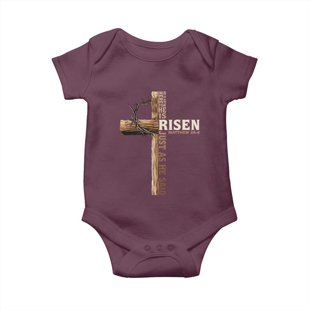 He Is Not Here For He Is Risen Just As He Said Baby Onesie Christian Easter Day Religious Bible Verse Cross