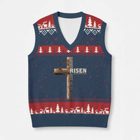 He Is Not Here For He Is Risen Just As He Said V-Neck Knit Sweater Vest Christian Easter Day Religious Bible Verse Cross - Wonder Print Shop