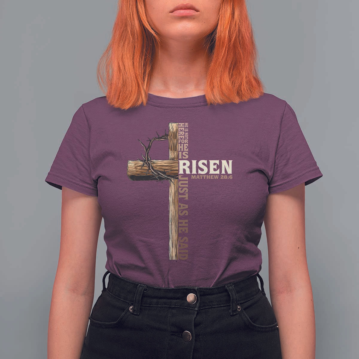 He Is Not Here For He Is Risen Just As He Said T Shirt For Women Christian Easter Day Religious Bible Verse Cross