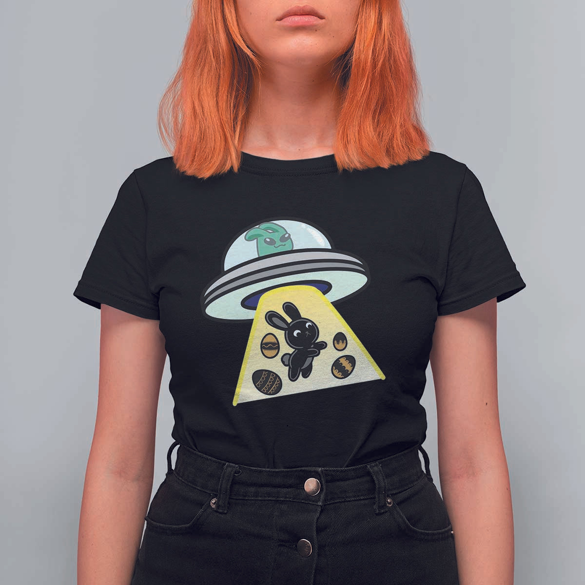 Funny Easter Day UFO Alien Bunny T Shirt For Women