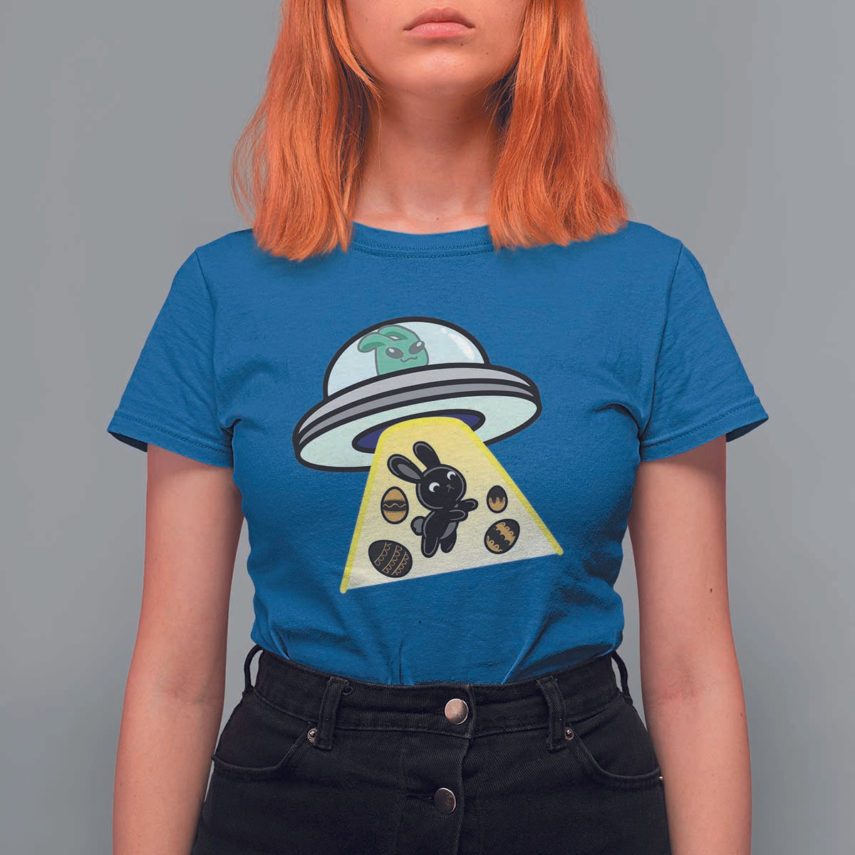 Funny Easter Day UFO Alien Bunny T Shirt For Women