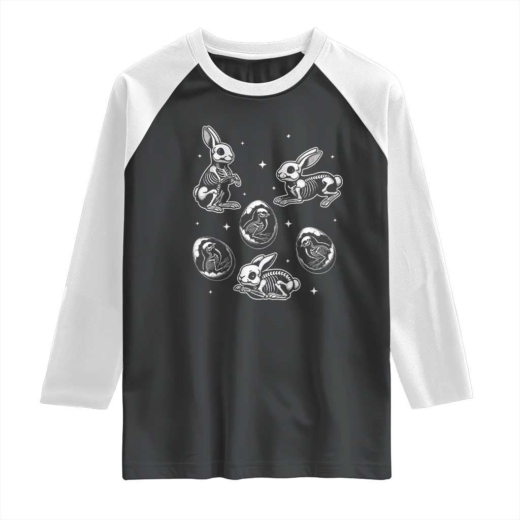 Funny Easter Day Spooky Bunny Chicks Skeleton Raglan Shirt