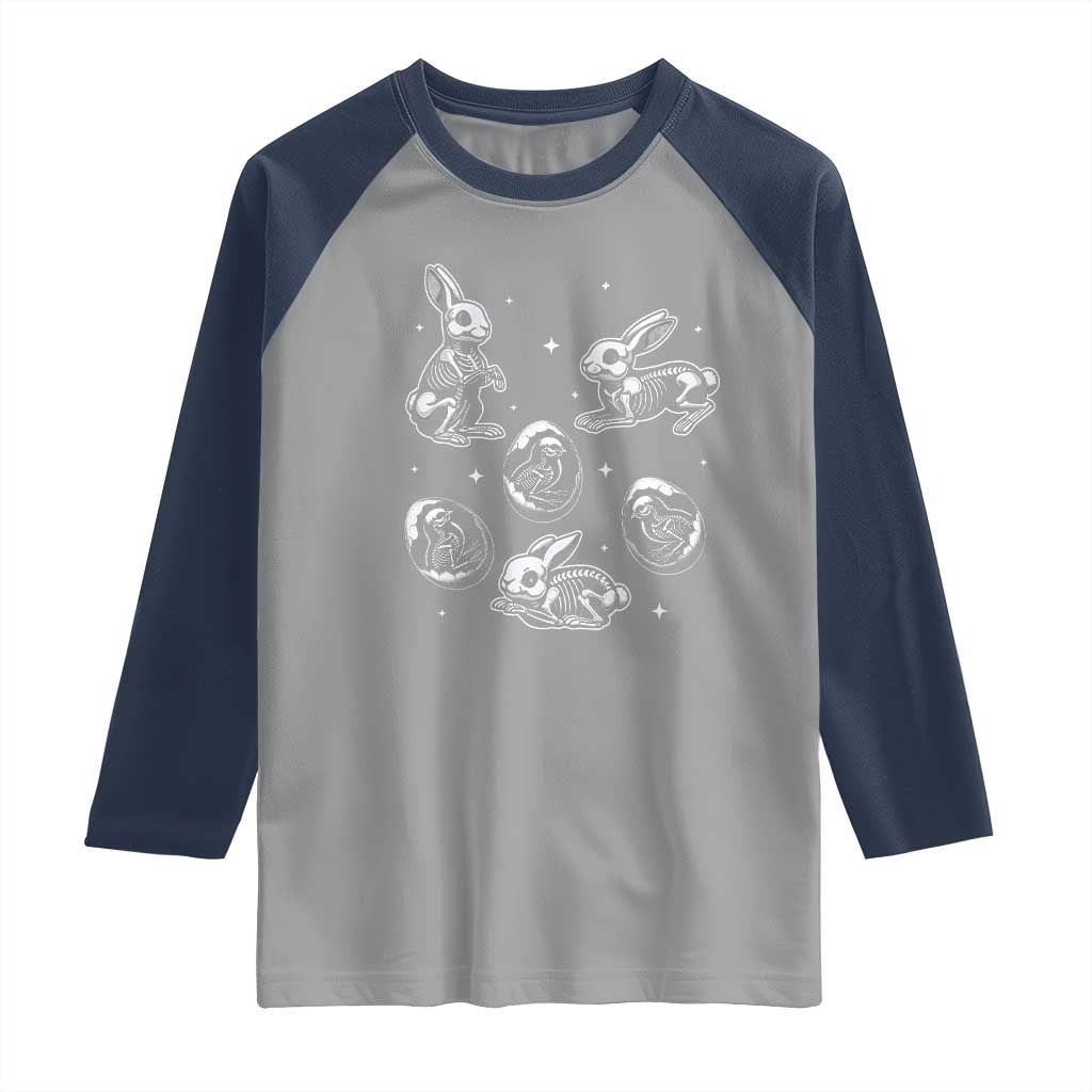 Funny Easter Day Spooky Bunny Chicks Skeleton Raglan Shirt