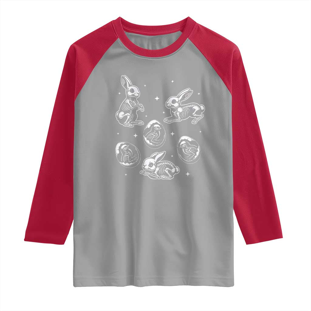 Funny Easter Day Spooky Bunny Chicks Skeleton Raglan Shirt