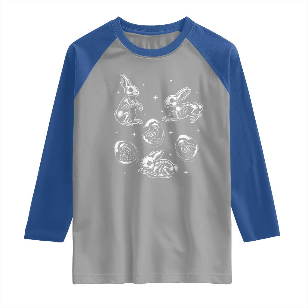 Funny Easter Day Spooky Bunny Chicks Skeleton Raglan Shirt