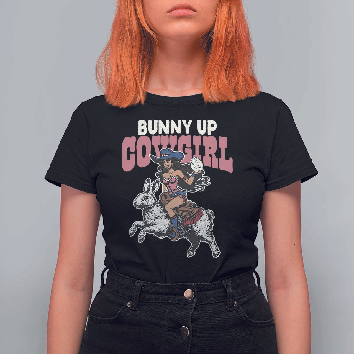 Funny Easter Day Western T Shirt For Women Bunny Up Cowgirl Country Bunny