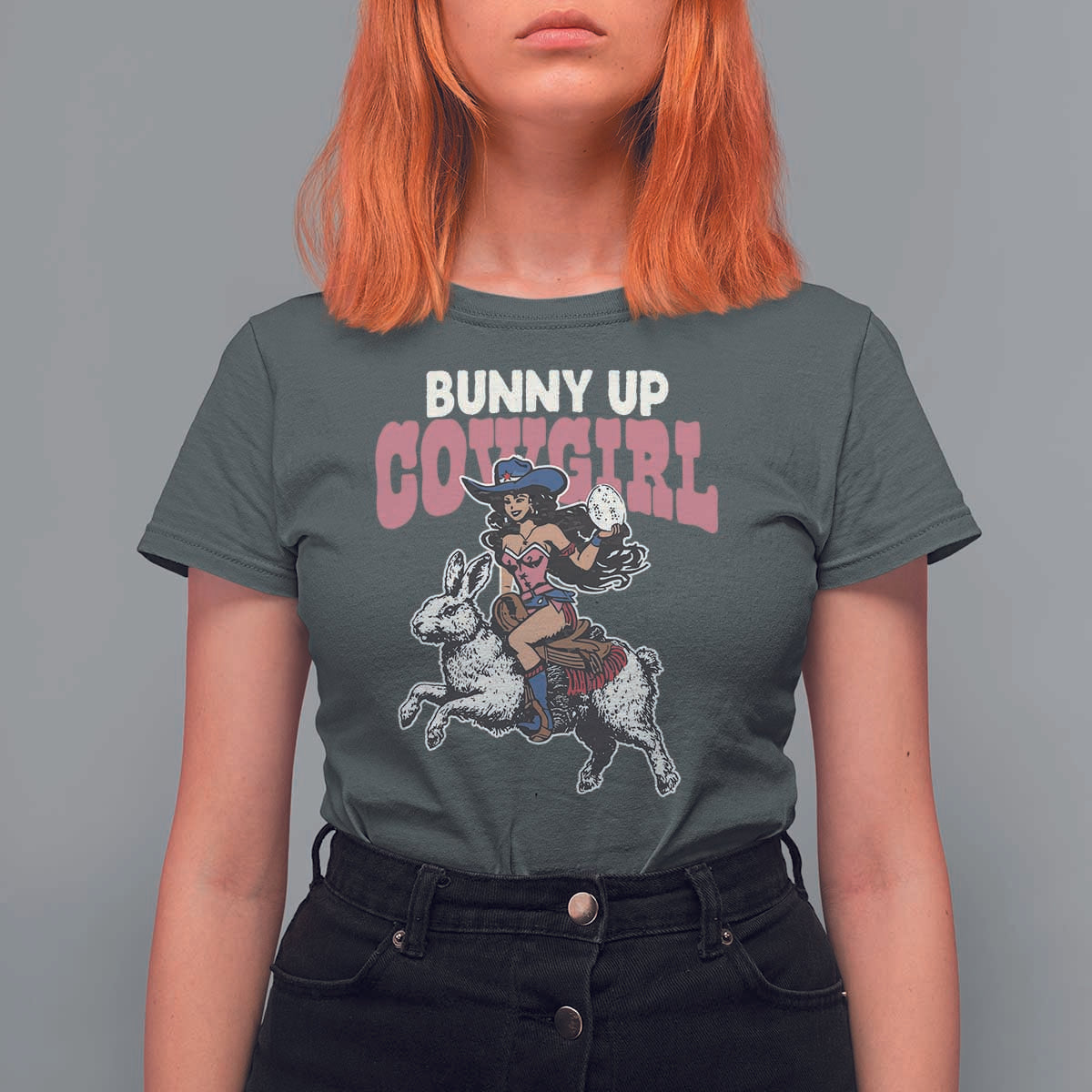 Funny Easter Day Western T Shirt For Women Bunny Up Cowgirl Country Bunny
