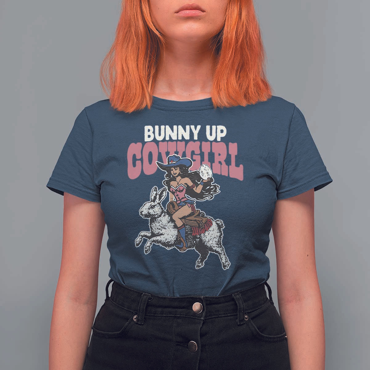 Funny Easter Day Western T Shirt For Women Bunny Up Cowgirl Country Bunny