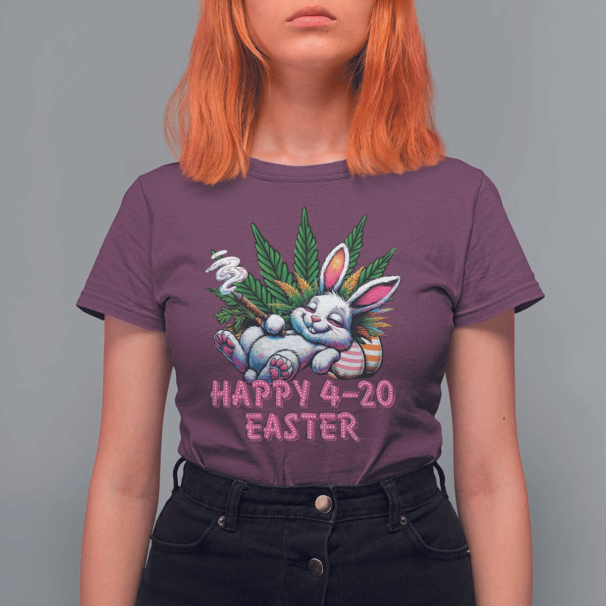 Funny Easter Day Cannabis Weed T Shirt For Women Happy 420 Easter Bunny