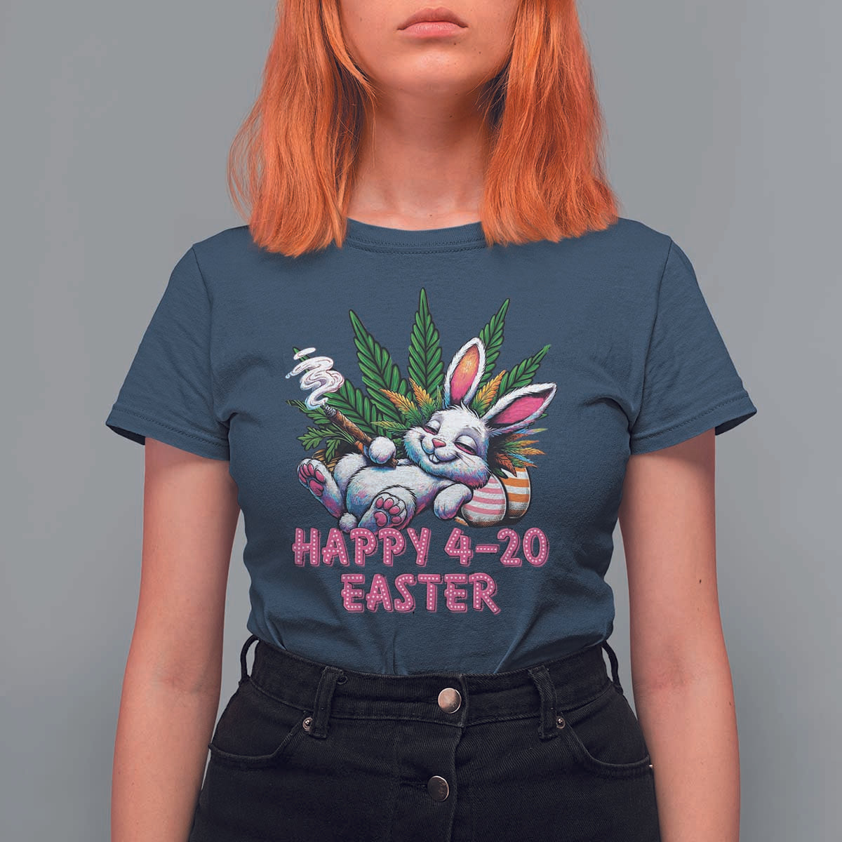 Funny Easter Day Cannabis Weed T Shirt For Women Happy 420 Easter Bunny