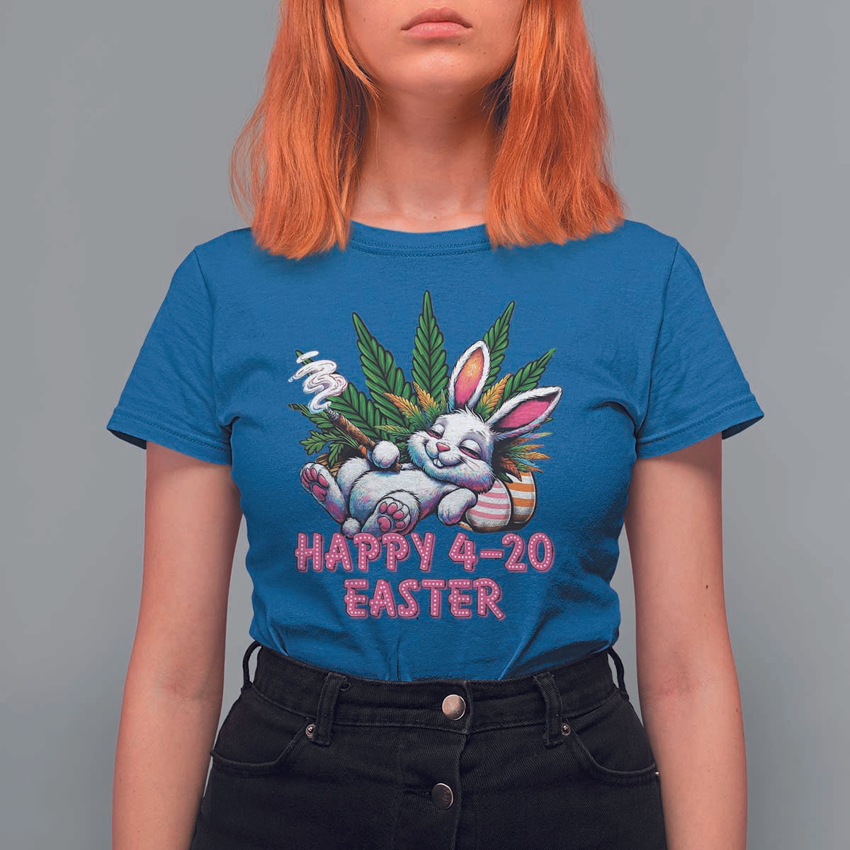 Funny Easter Day Cannabis Weed T Shirt For Women Happy 420 Easter Bunny