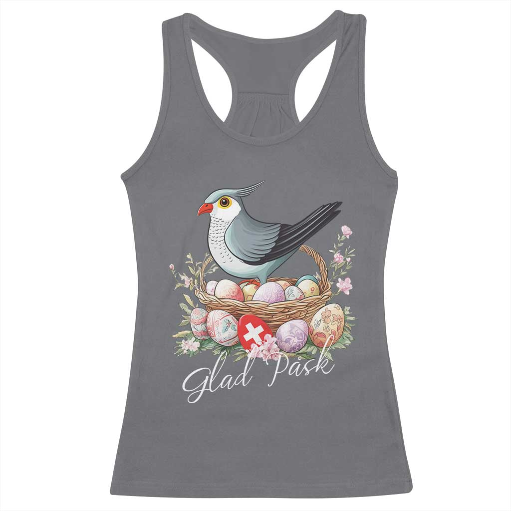 Funny Swedish Easter Day Racerback Tank Top Glad Pask Easter Eggs Cuckoo Bird