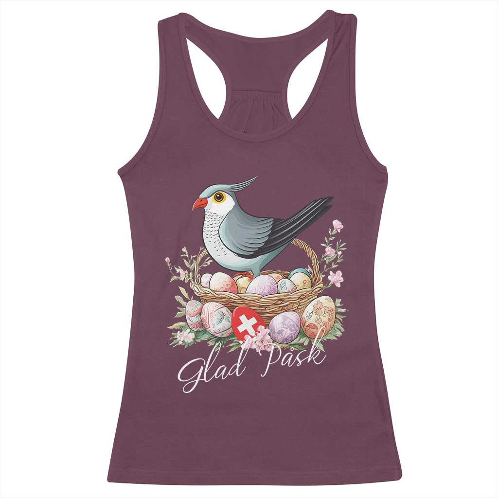 Funny Swedish Easter Day Racerback Tank Top Glad Pask Easter Eggs Cuckoo Bird