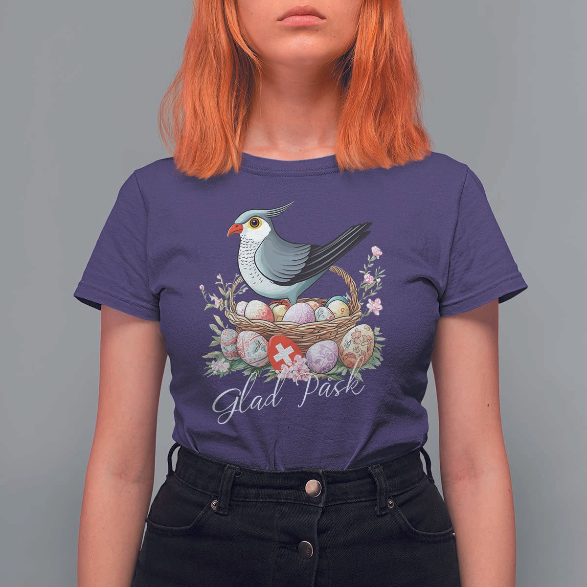 Funny Swedish Easter Day T Shirt For Women Glad Pask Easter Eggs Cuckoo Bird