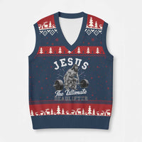 Funny Jesus The Ultimate Deadlifter V-Neck Knit Sweater Vest Christian Workout Gym - Wonder Print Shop