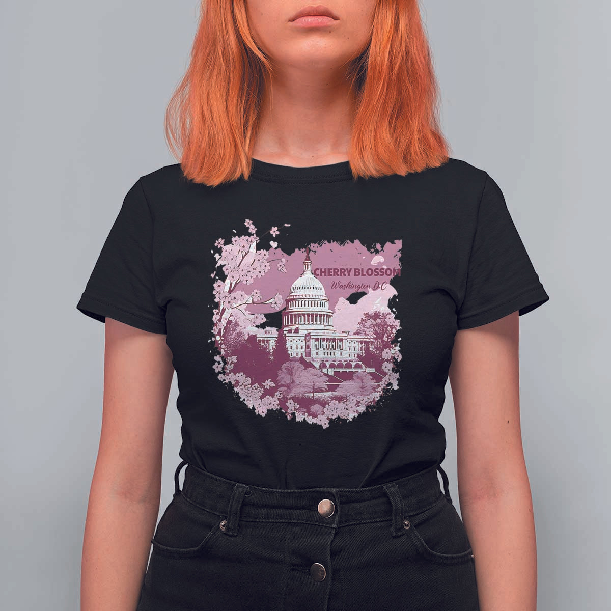 Washington DC Cherry Blossoms T Shirt For Women Capitol Building Sakura