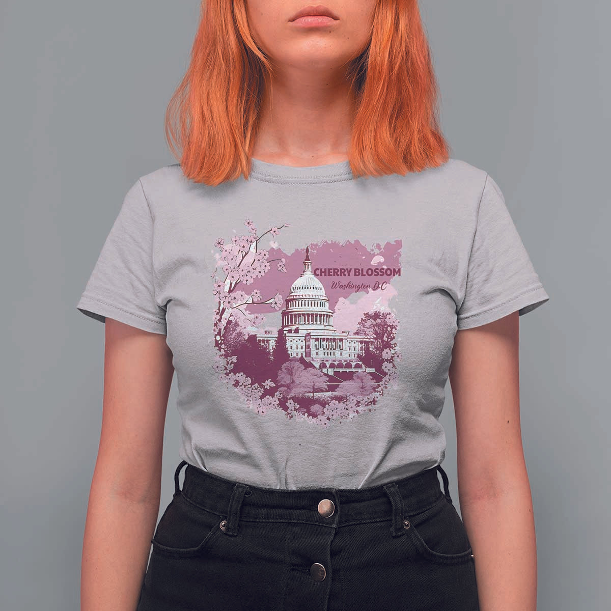 Washington DC Cherry Blossoms T Shirt For Women Capitol Building Sakura