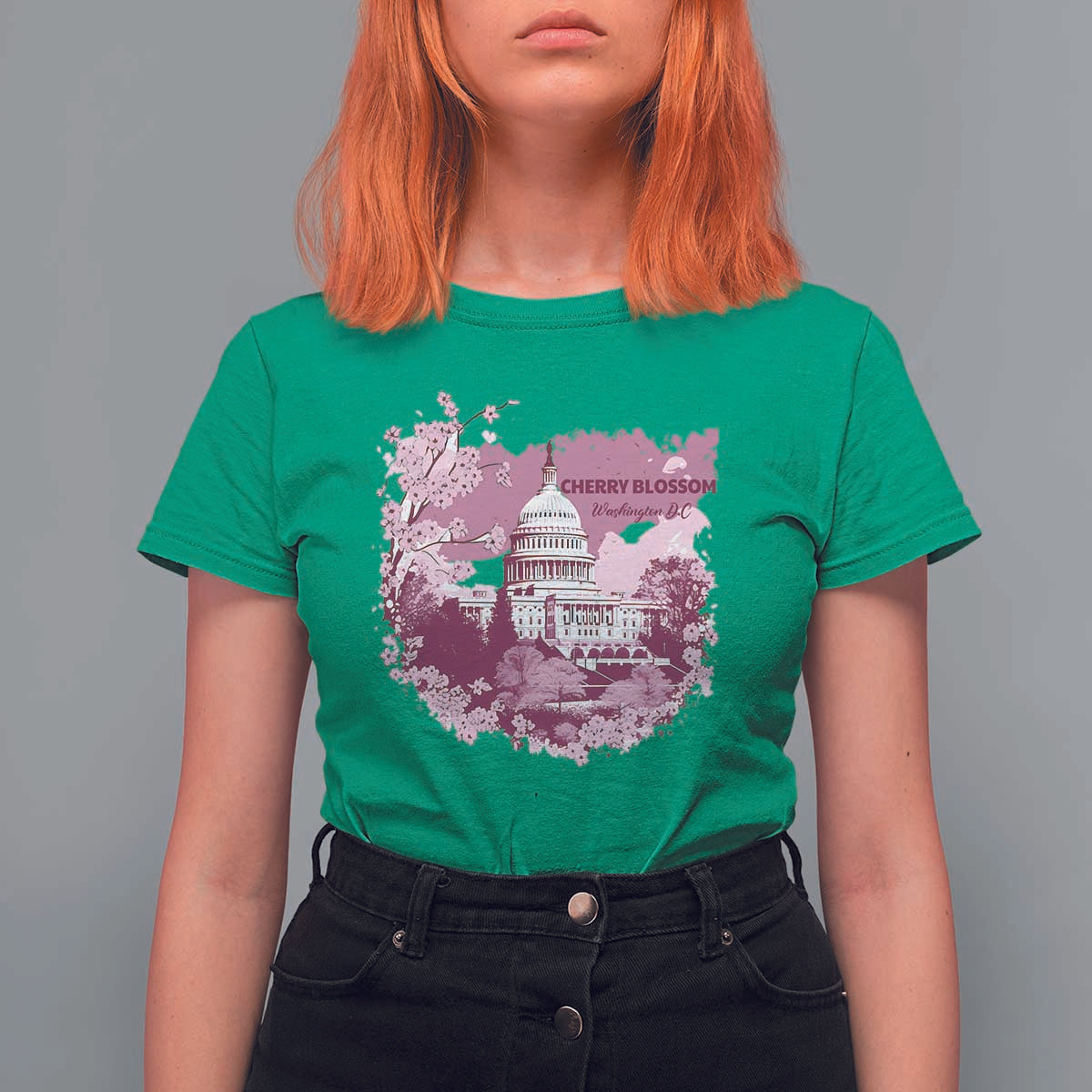 Washington DC Cherry Blossoms T Shirt For Women Capitol Building Sakura