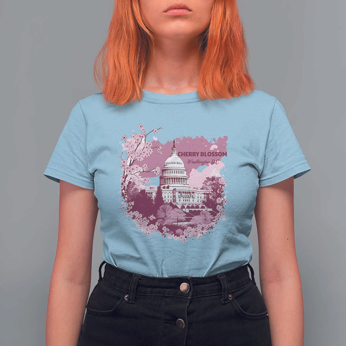 Washington DC Cherry Blossoms T Shirt For Women Capitol Building Sakura