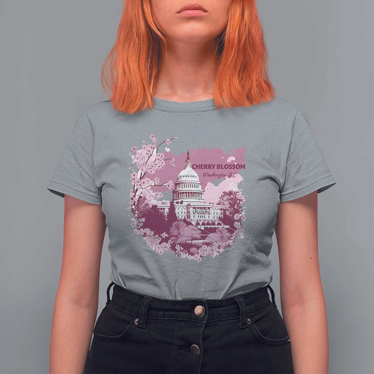 Washington DC Cherry Blossoms T Shirt For Women Capitol Building Sakura