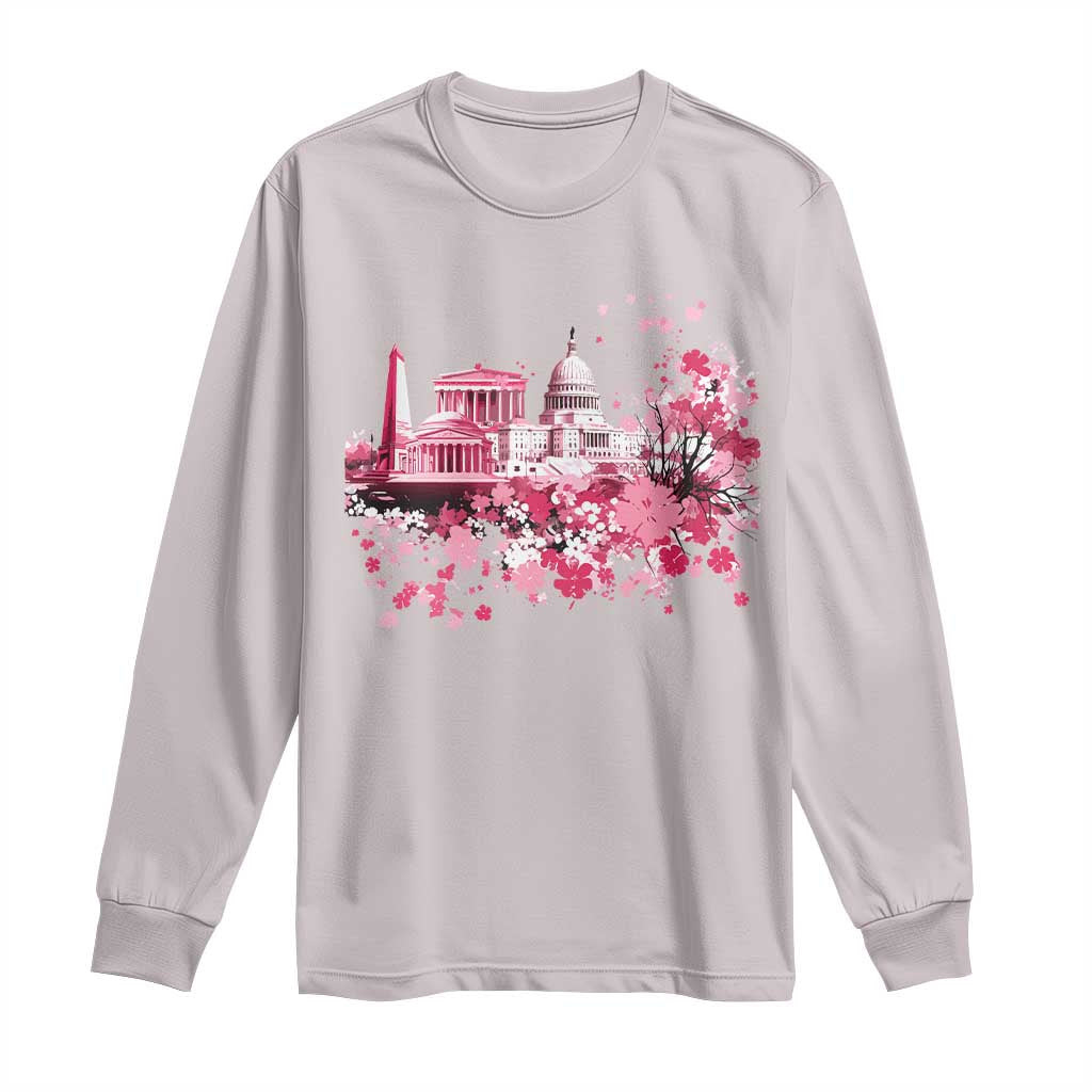 Washington DC Cherry Blossoms Long Sleeve Shirt Capitol Building Monuments Memorials Sakura