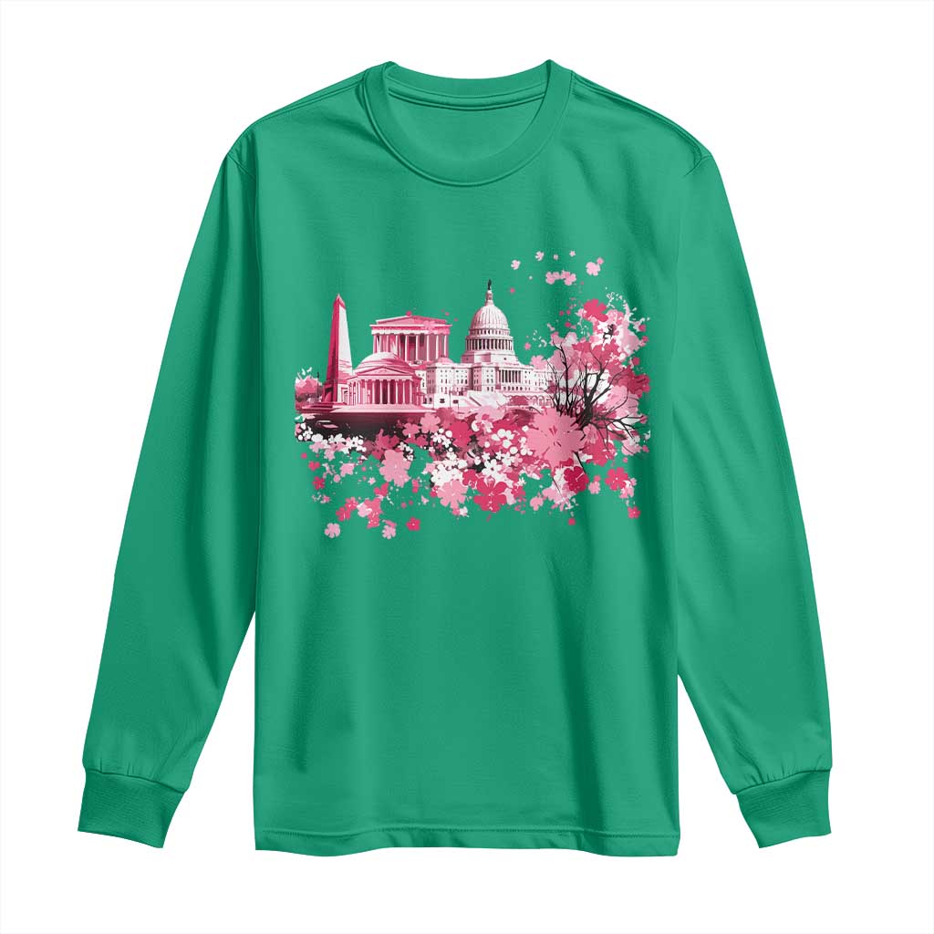 Washington DC Cherry Blossoms Long Sleeve Shirt Capitol Building Monuments Memorials Sakura