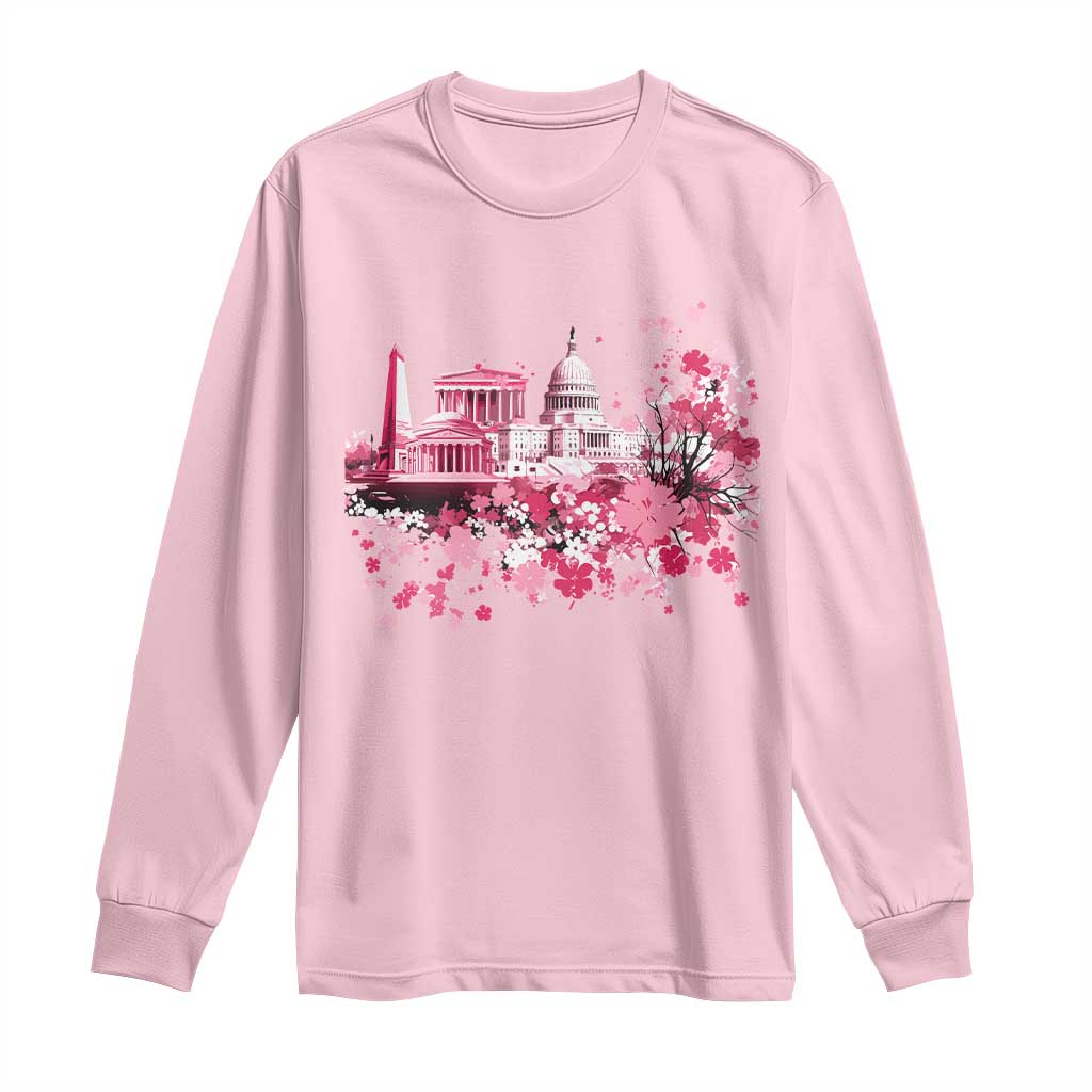 Washington DC Cherry Blossoms Long Sleeve Shirt Capitol Building Monuments Memorials Sakura