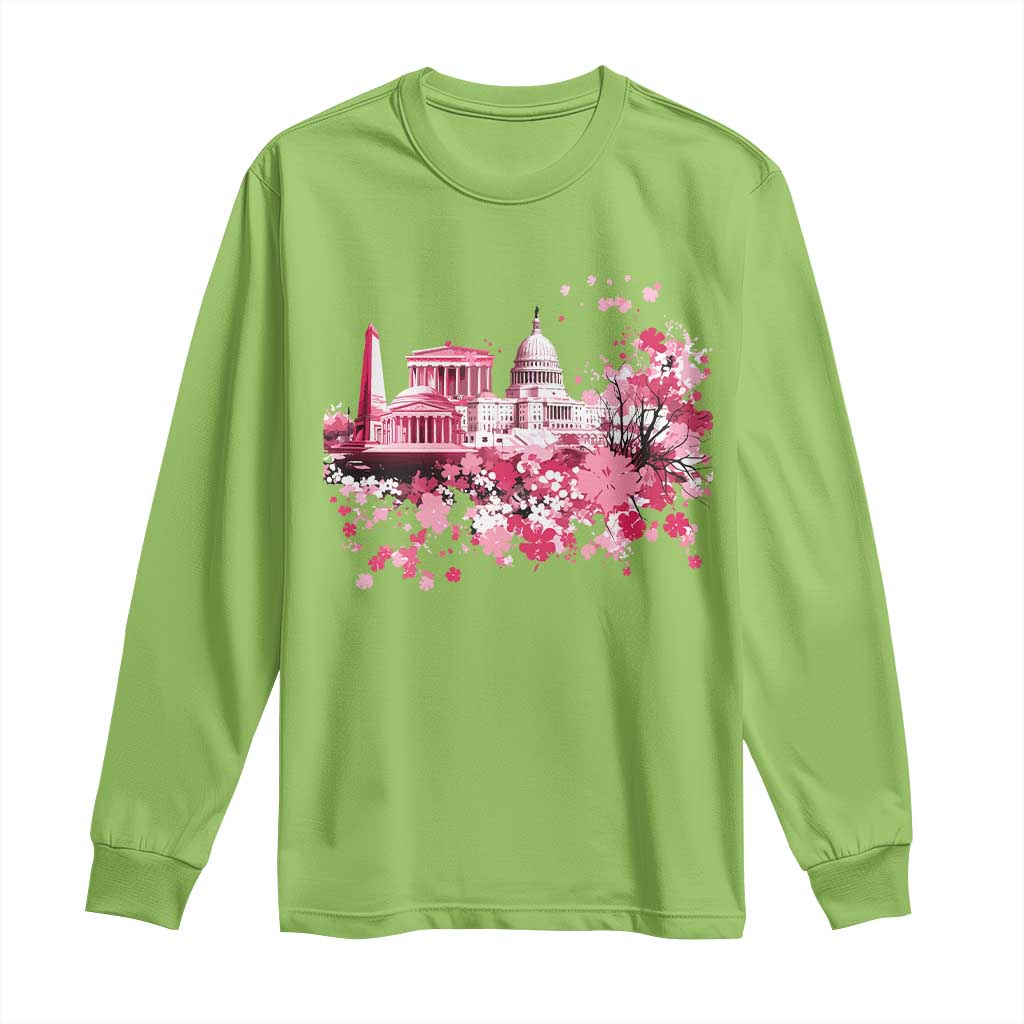 Washington DC Cherry Blossoms Long Sleeve Shirt Capitol Building Monuments Memorials Sakura TS11