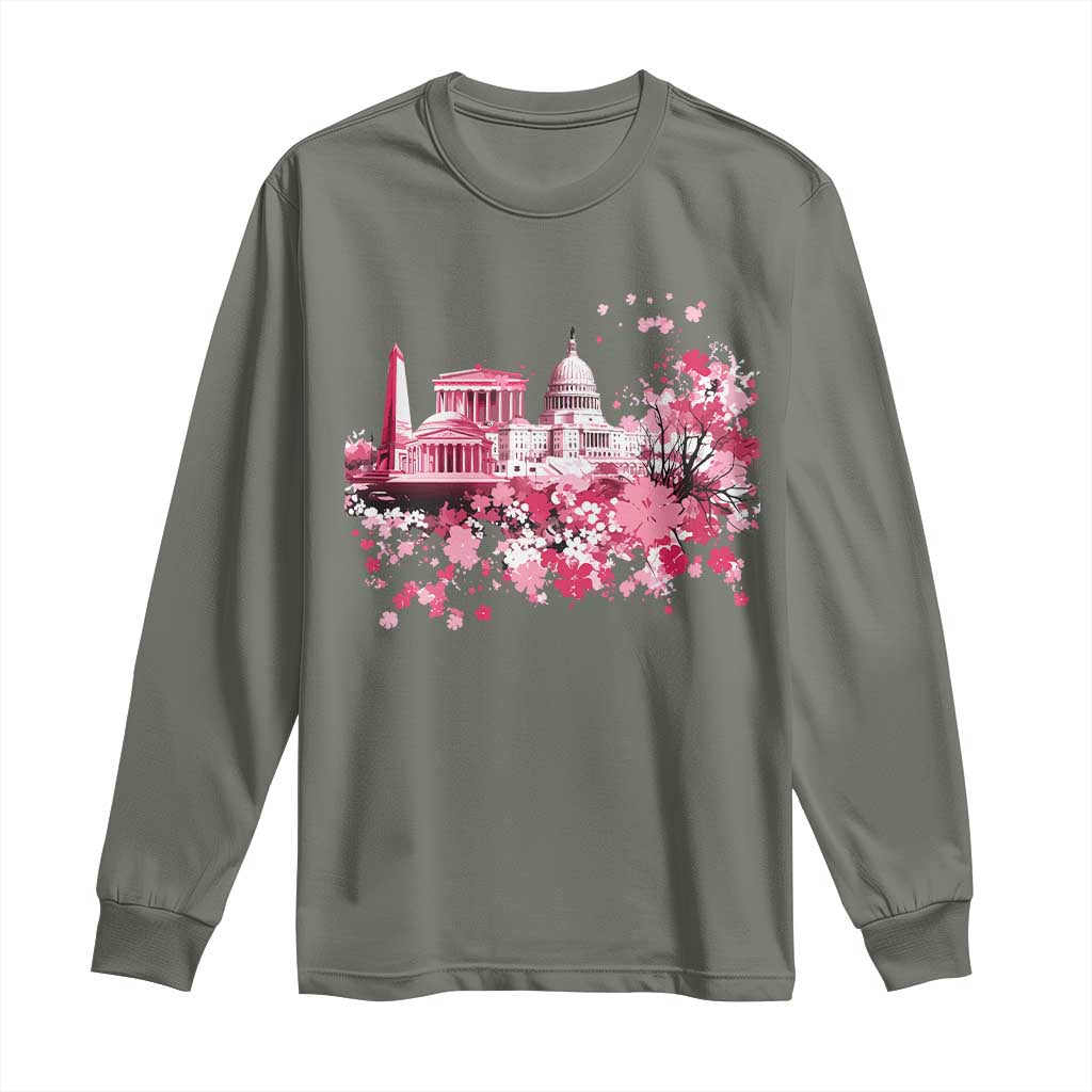 Washington DC Cherry Blossoms Long Sleeve Shirt Capitol Building Monuments Memorials Sakura TS11