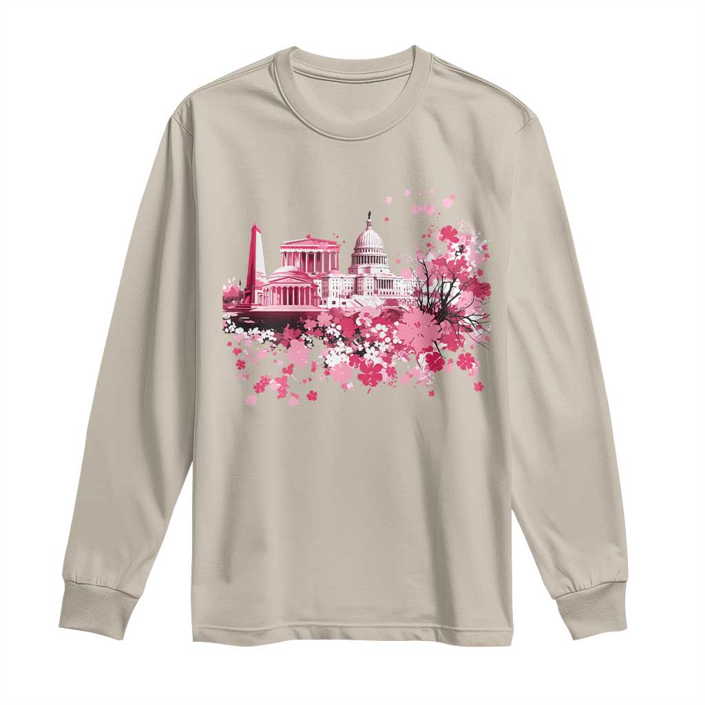 Washington DC Cherry Blossoms Long Sleeve Shirt Capitol Building Monuments Memorials Sakura