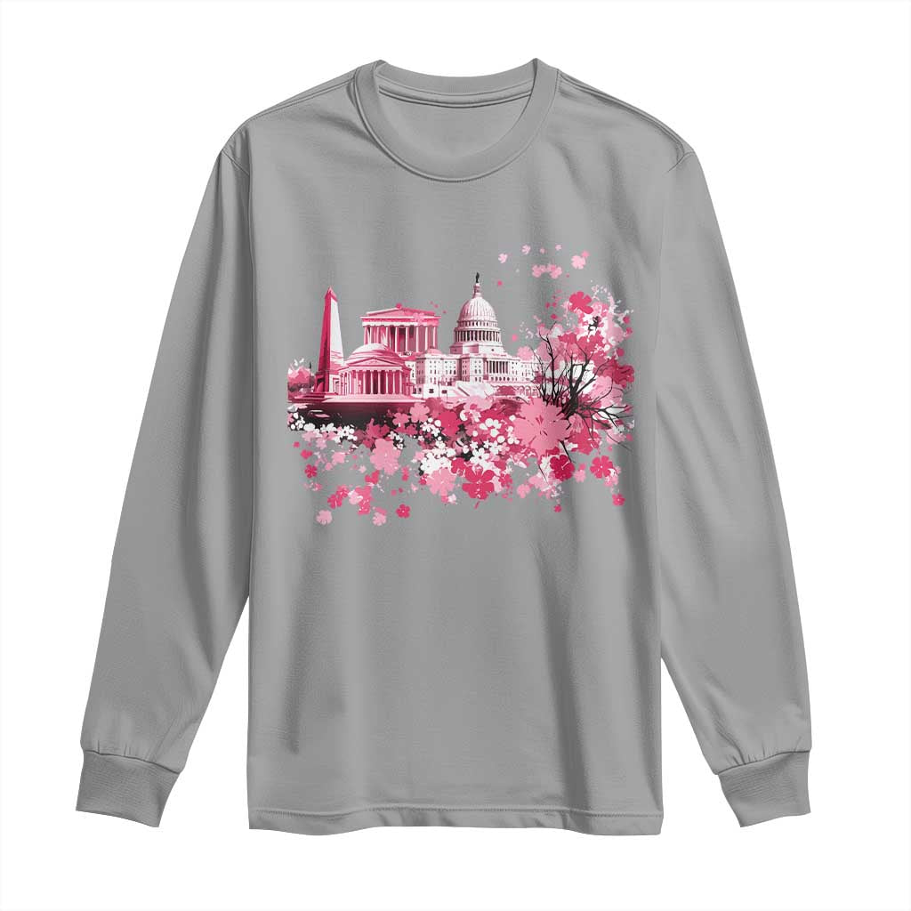 Washington DC Cherry Blossoms Long Sleeve Shirt Capitol Building Monuments Memorials Sakura