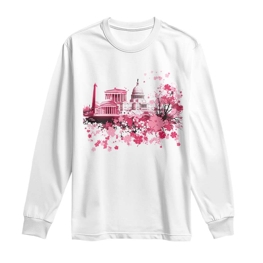 Washington DC Cherry Blossoms Long Sleeve Shirt Capitol Building Monuments Memorials Sakura