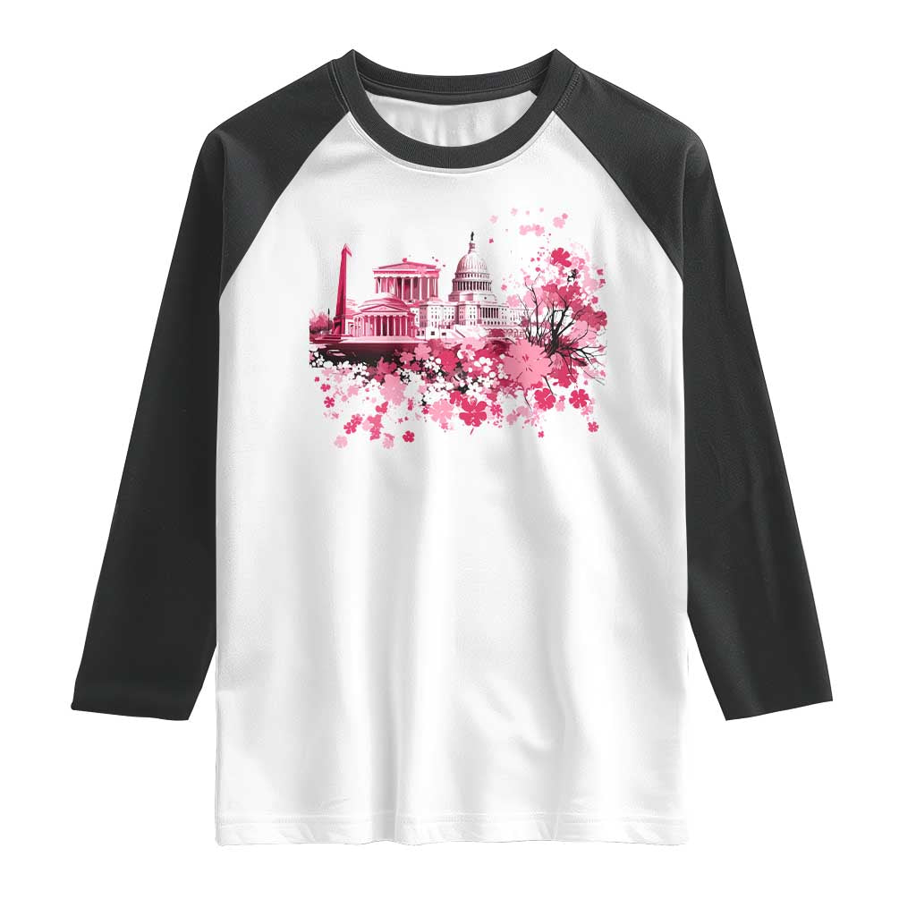 Washington DC Cherry Blossoms Raglan Shirt Capitol Building Monuments Memorials Sakura
